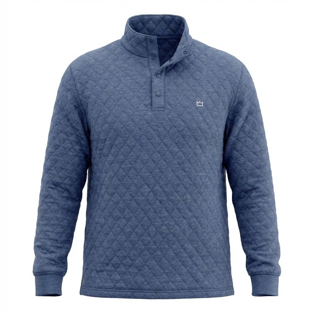 CROWN & IVY Quilted Snap Neck Pullover Top Men's Large Blue Stand-Up Collar NWT